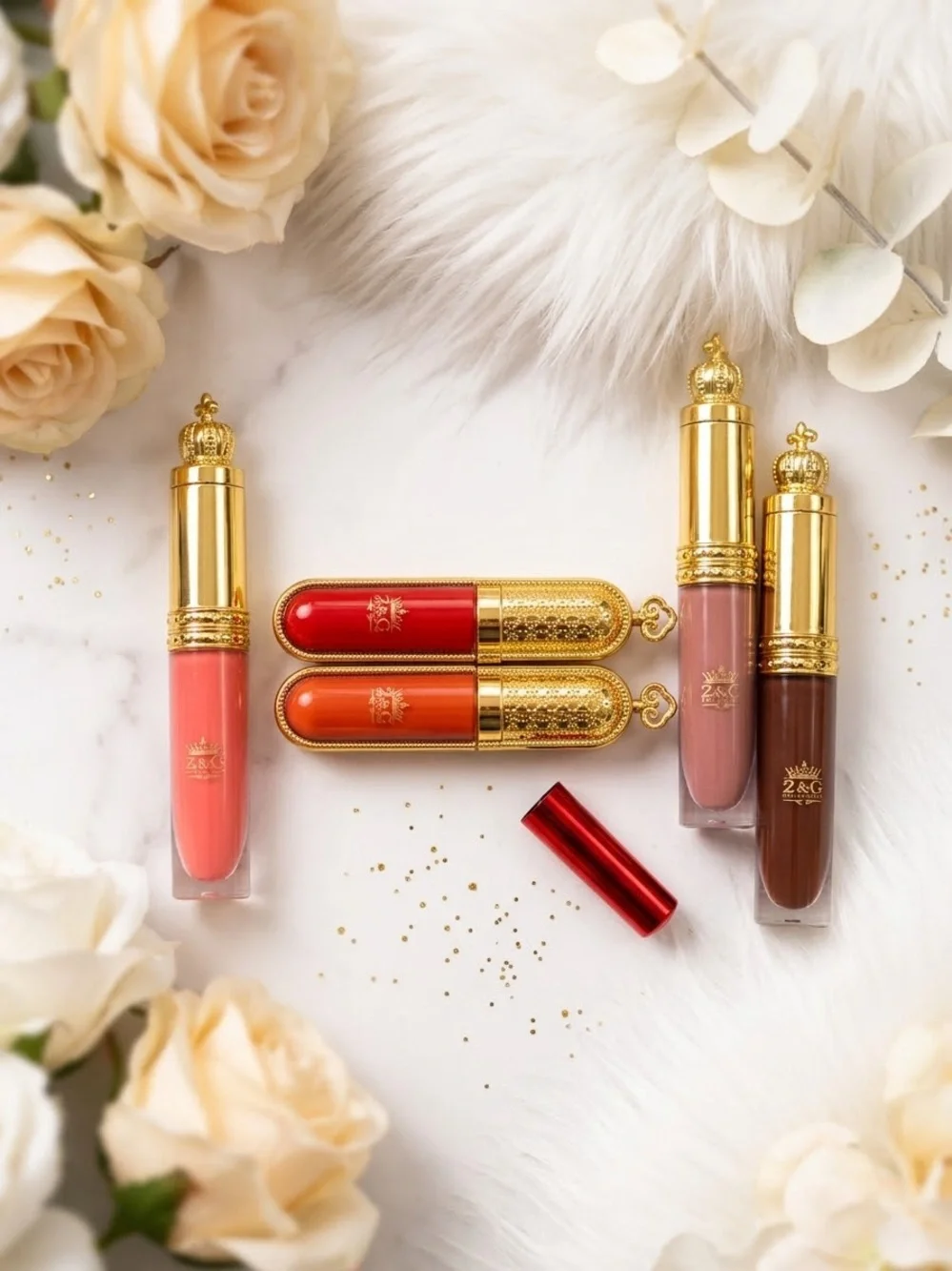 Luxury Gold-Capped Liquid Lipstick Trio — Coral, Nude & Chocolate